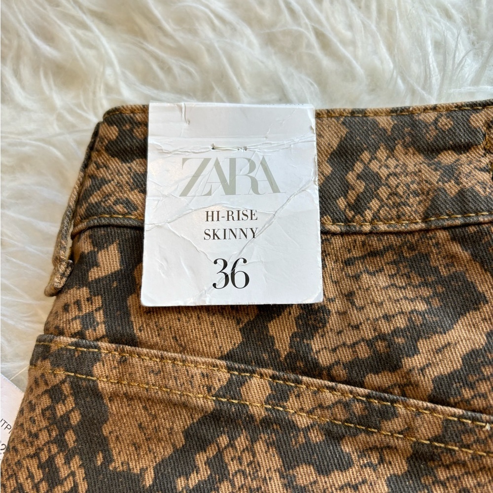 NWT Zara Brown Python Snake Print Stretch High Rise Skinny Jeans Womens Size 4 - Picture 6 of 13
